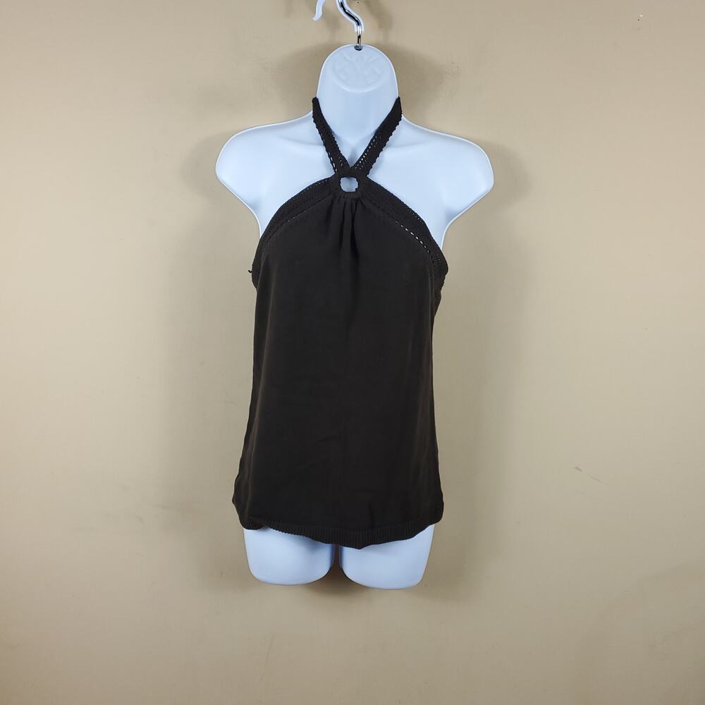 LOFT Green Knit Halter Top Crochet Detail Size M